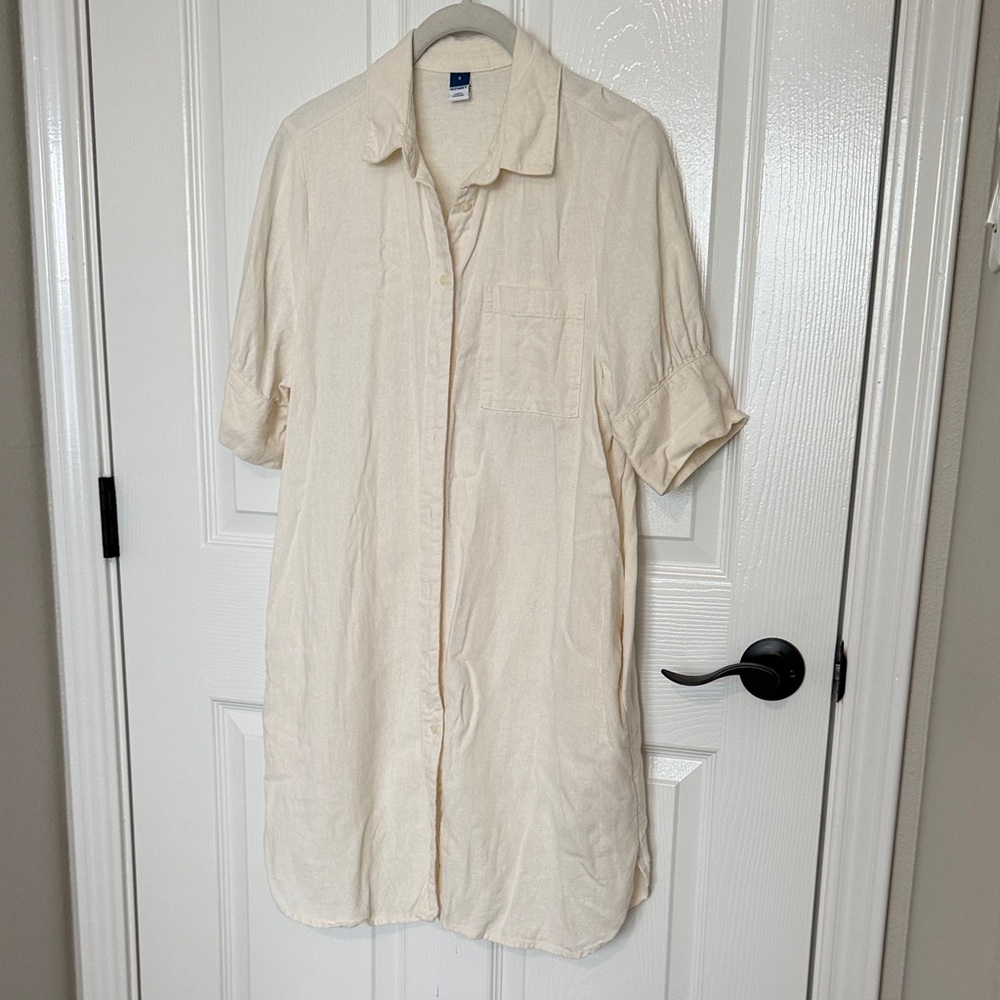 Old Navy Cream Button-Down Shirt Dress